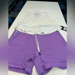 Fourlaps lavender rush shorts & white curved crop tank size medium